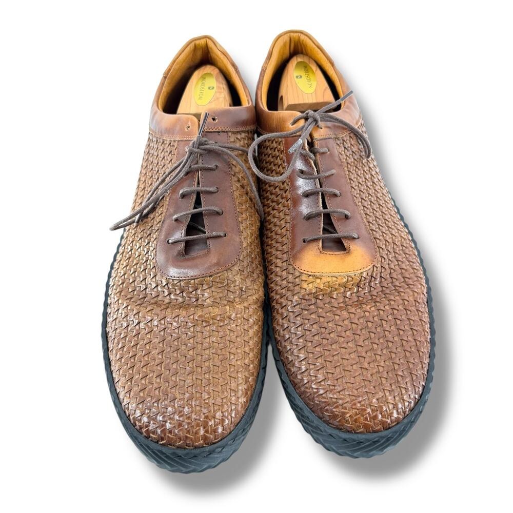 Marc Nolan Cody Mens Size 15 Brown Woven Leather Sneakers Designer
